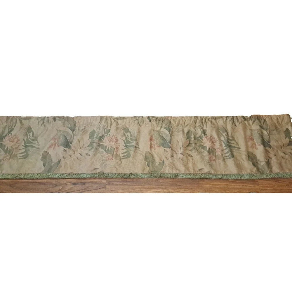 Lotus Flower Valance Microfiber Green Beige 86x17 Chris Madden Muted Colors